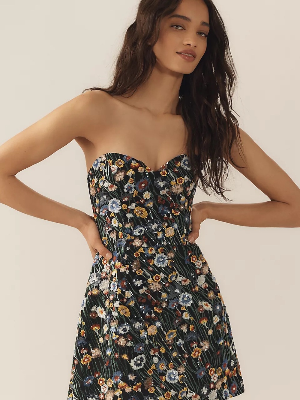 Helsi Lea Strapless Mini Dress in Black/Yellow Floral Prom Party Dress Size XS